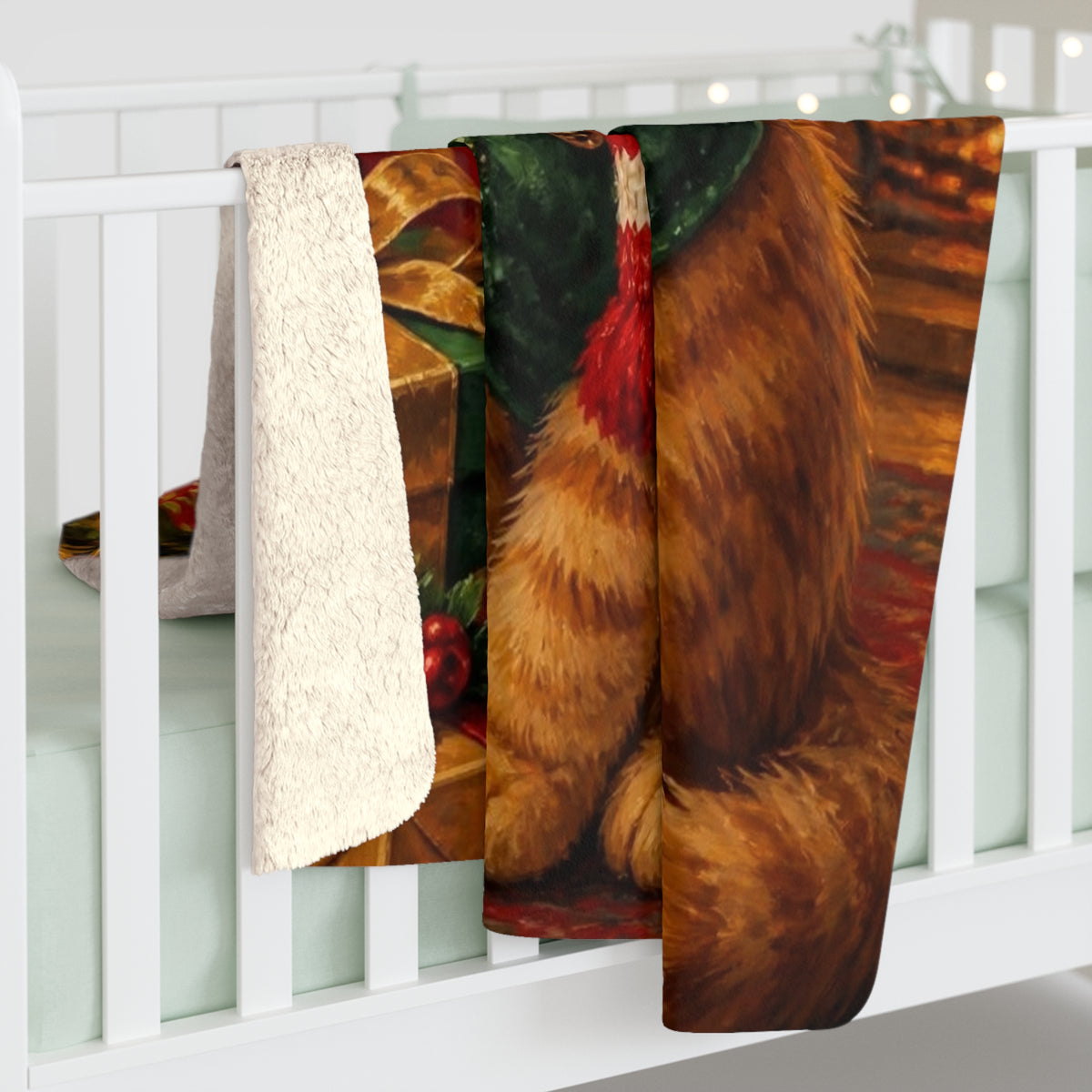 Custom Pet Portrait Sherpa Blanket - Your Dog or Cat Painted in Christmas Style From Your Photo