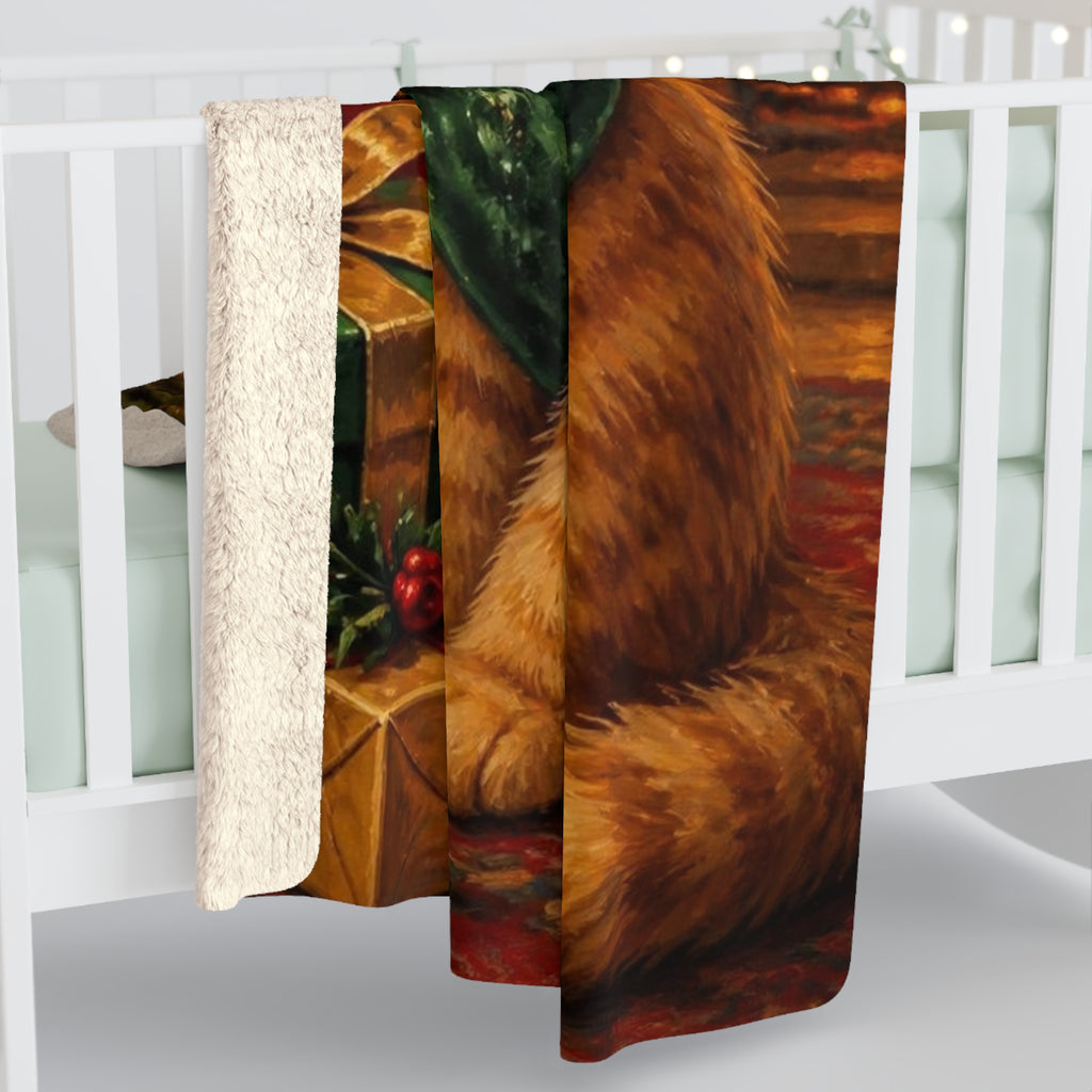 Custom Pet Portrait Sherpa Blanket - Your Dog or Cat Painted in Christmas Style From Your Photo