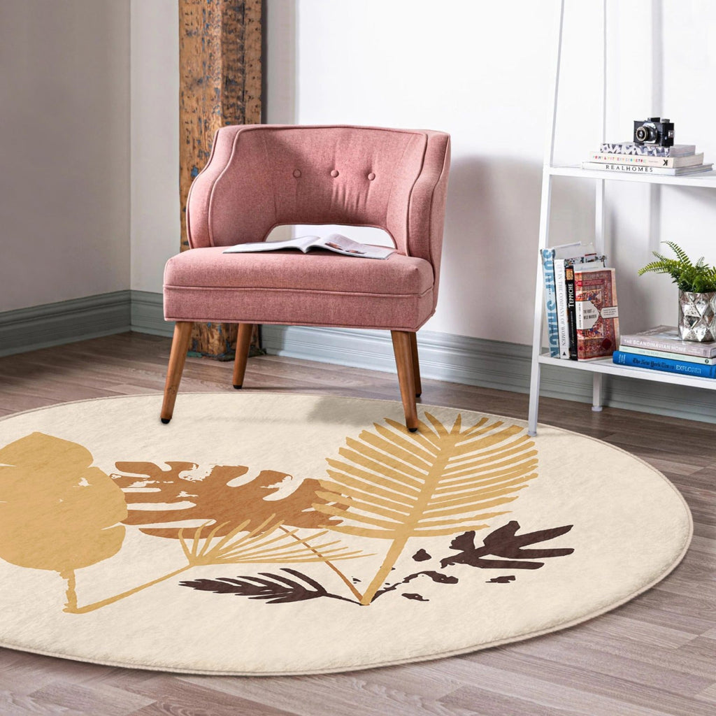 Fall Leaves Pattern Washable Round Rug