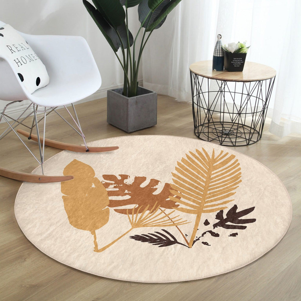 Fall Leaves Pattern Washable Round Rug