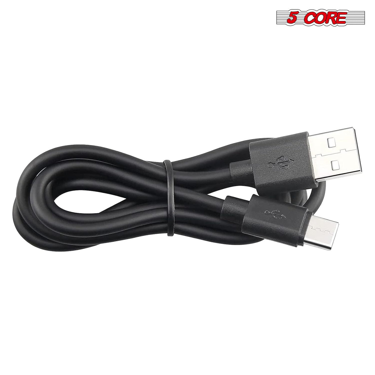 5Core USB-A to USB-C Charging Cables — 5-Pack, Black