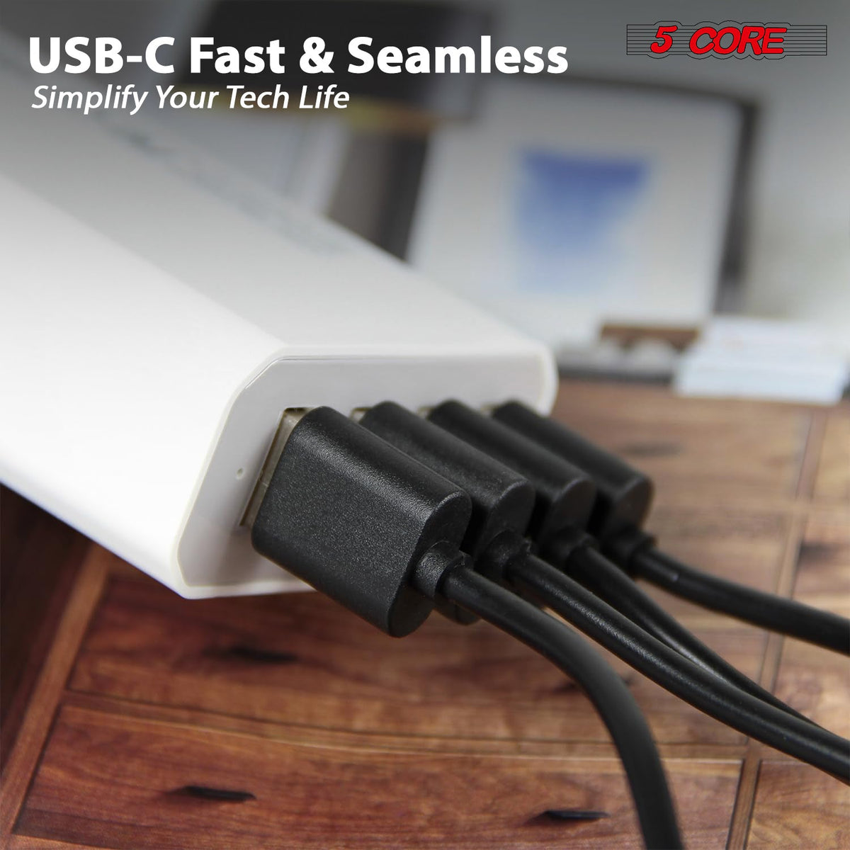 5Core USB-A to USB-C Charging Cables — 5-Pack, Black
