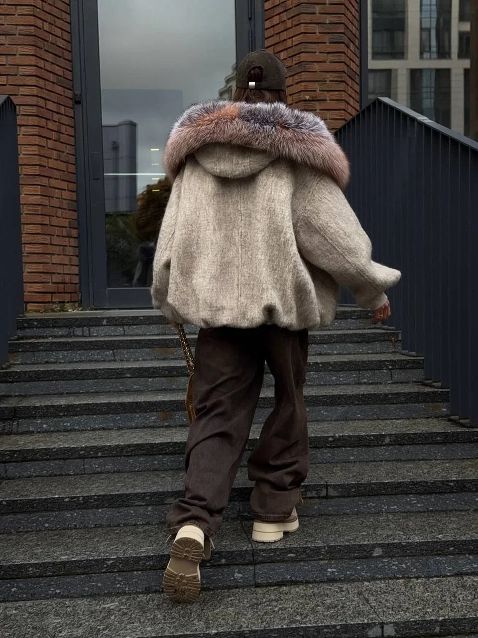 The Cruelty-Free Fur Trim Patchwork Coat