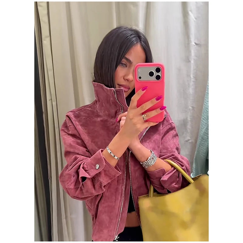 The Stand-Collar Suede-Touch Jacket