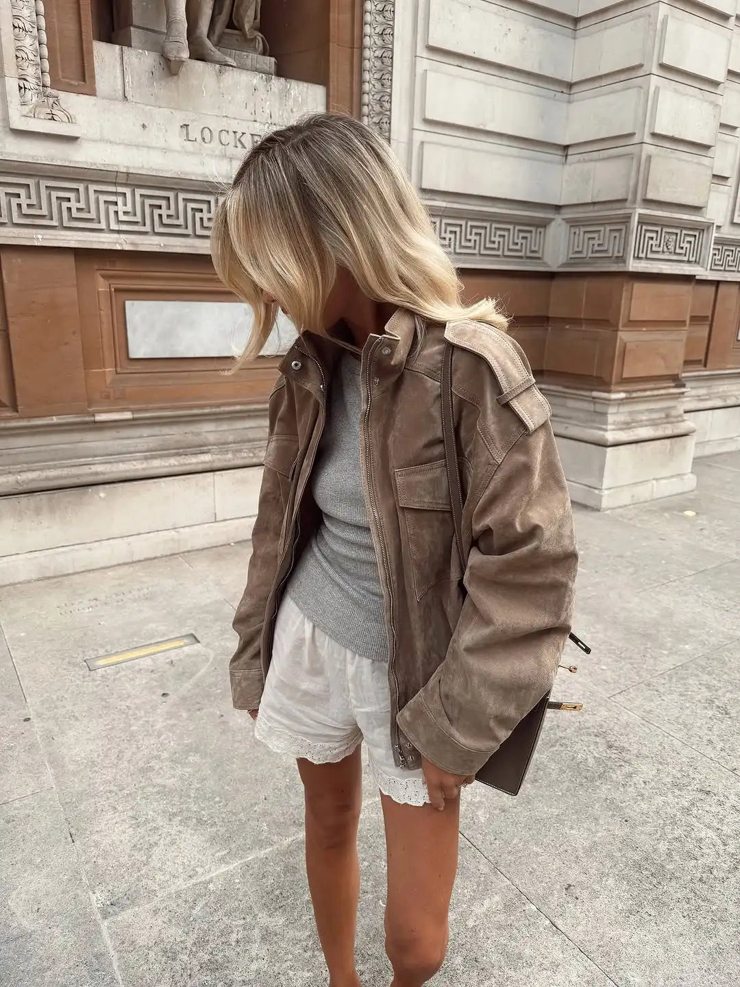 The Stand-Collar Suede-Touch Jacket