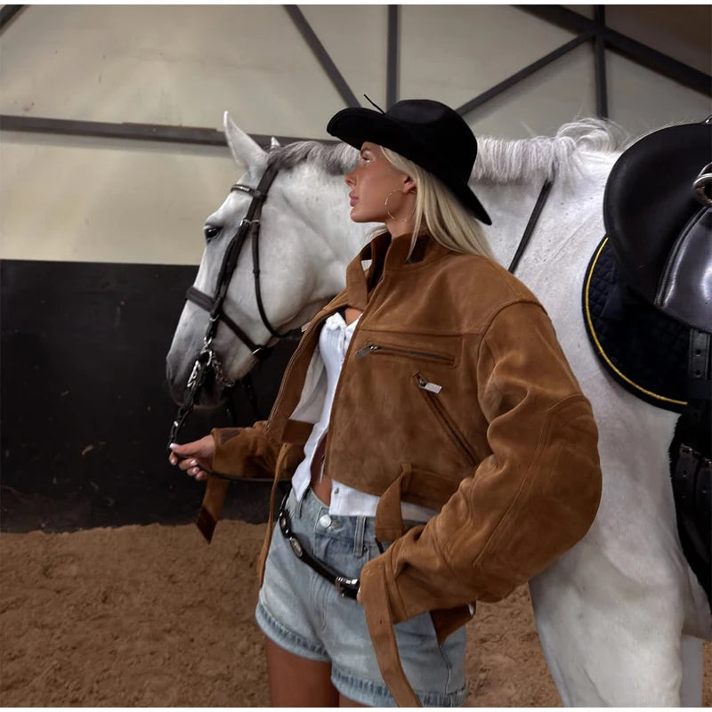 The Zip Cruelty-Free Suede Belted Jacket