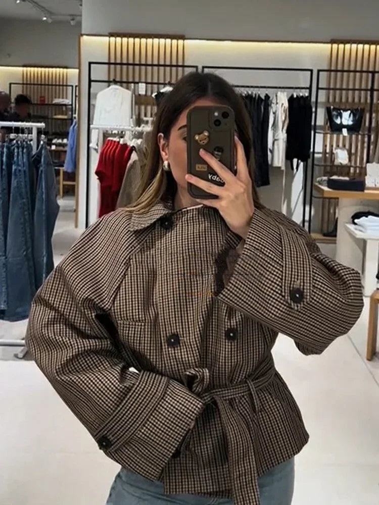 The Plaid Belted Short Trench