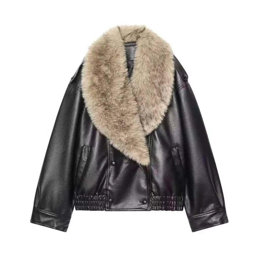 The Cruelty-Free Leather Coat with Fur Collar