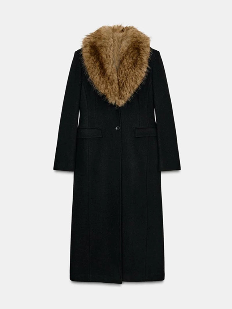 The Cruelty-Free Fur Lapel Long Coat