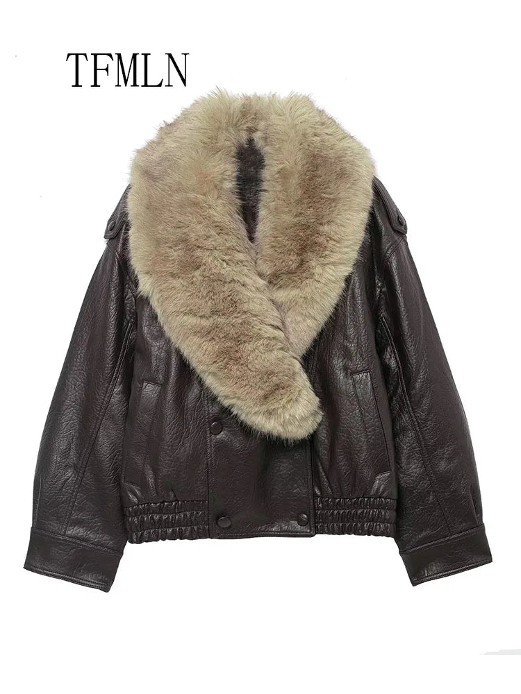The Cruelty-Free Leather Coat with Fur Collar