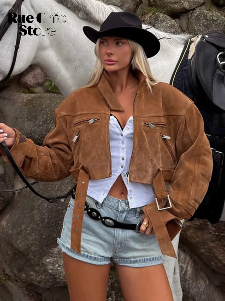 The Zip Cruelty-Free Suede Belted Jacket