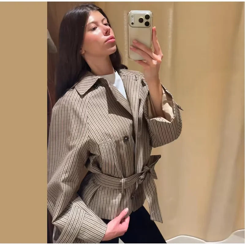 The Plaid Belted Short Trench