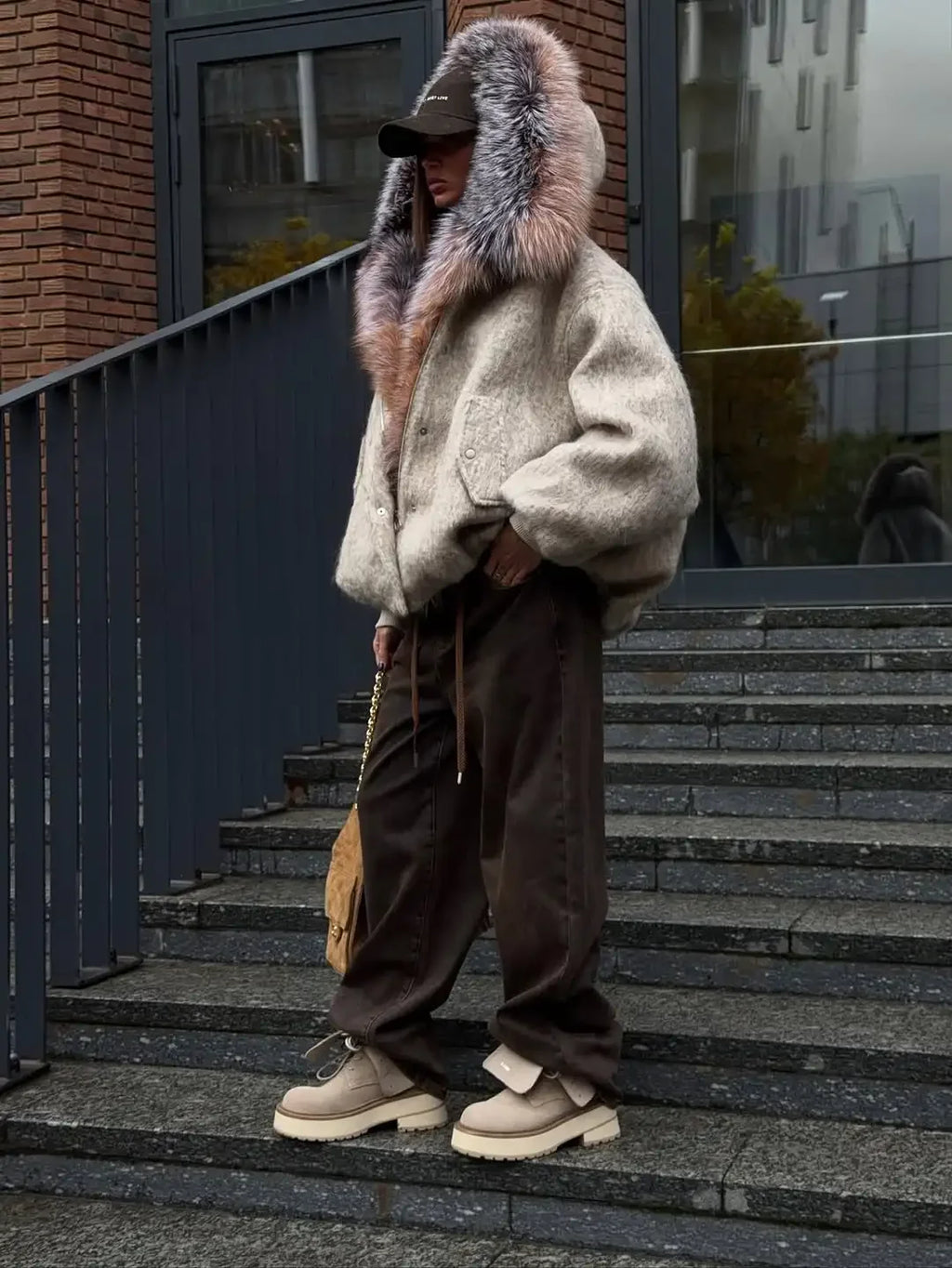 The Cruelty-Free Fur Trim Patchwork Coat