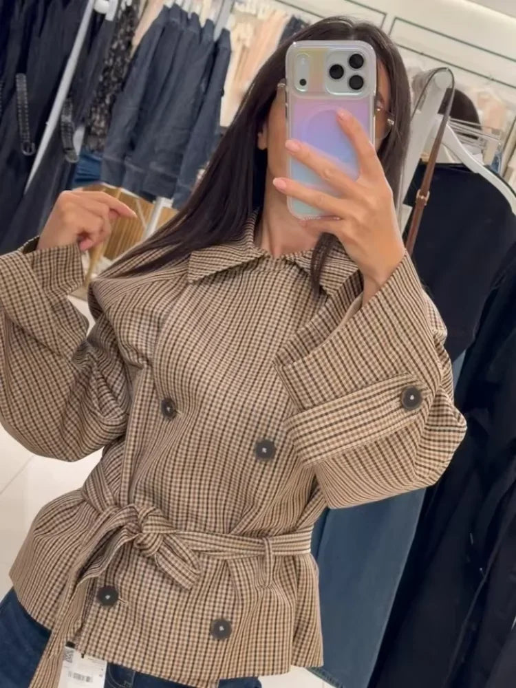 The Plaid Belted Short Trench