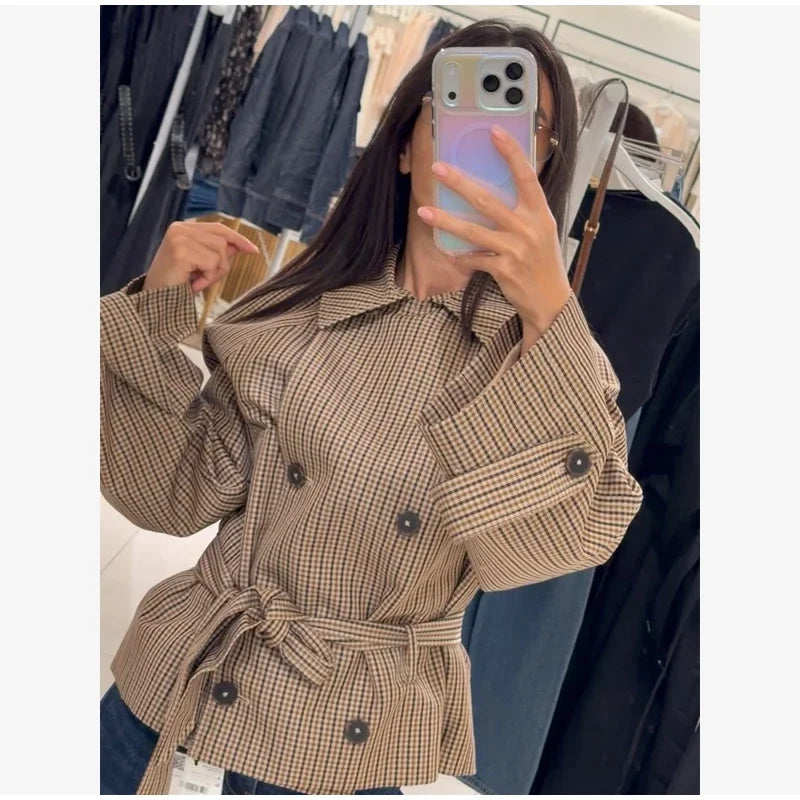 The Plaid Belted Short Trench