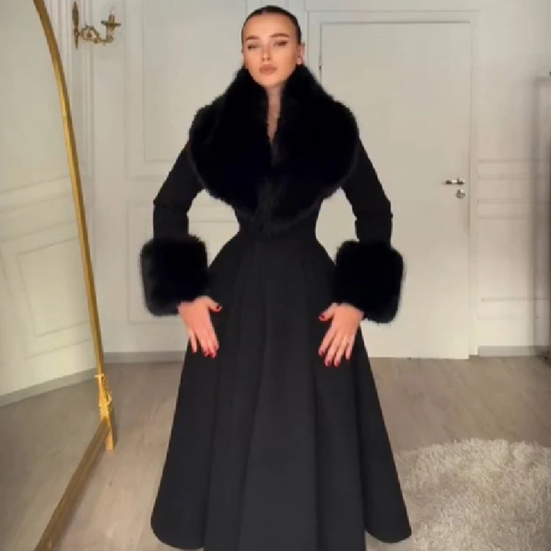 The Cruelty-Free Fur Collar A-Line Maxi Coat