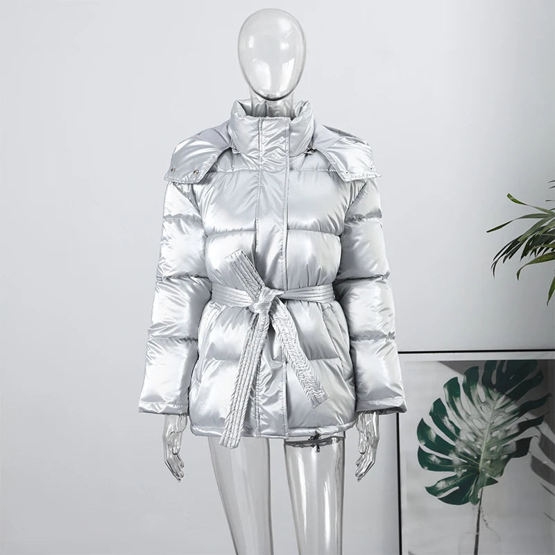 The Glossy Hooded Belted Puffer