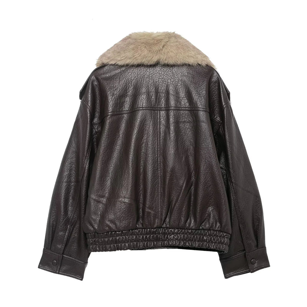 The Cruelty-Free Leather Coat with Fur Collar