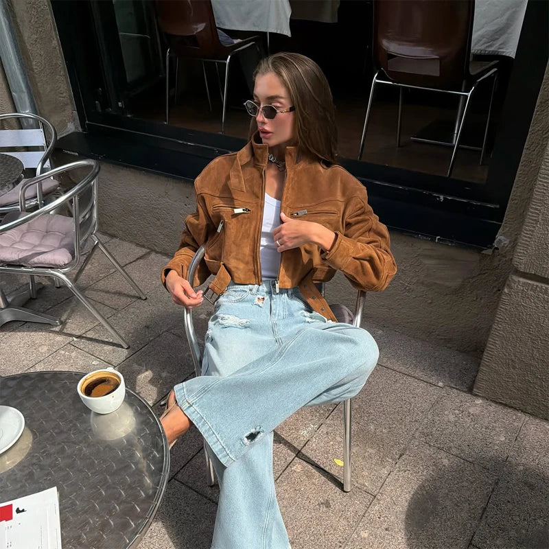 The Zip Cruelty-Free Suede Belted Jacket