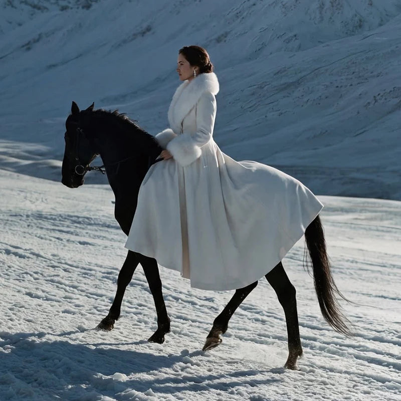 The Cruelty-Free Fur Collar A-Line Maxi Coat