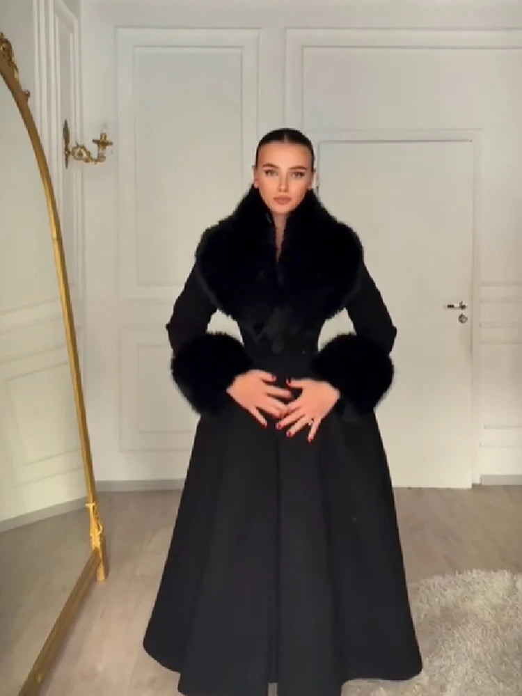 The Cruelty-Free Fur Collar A-Line Maxi Coat