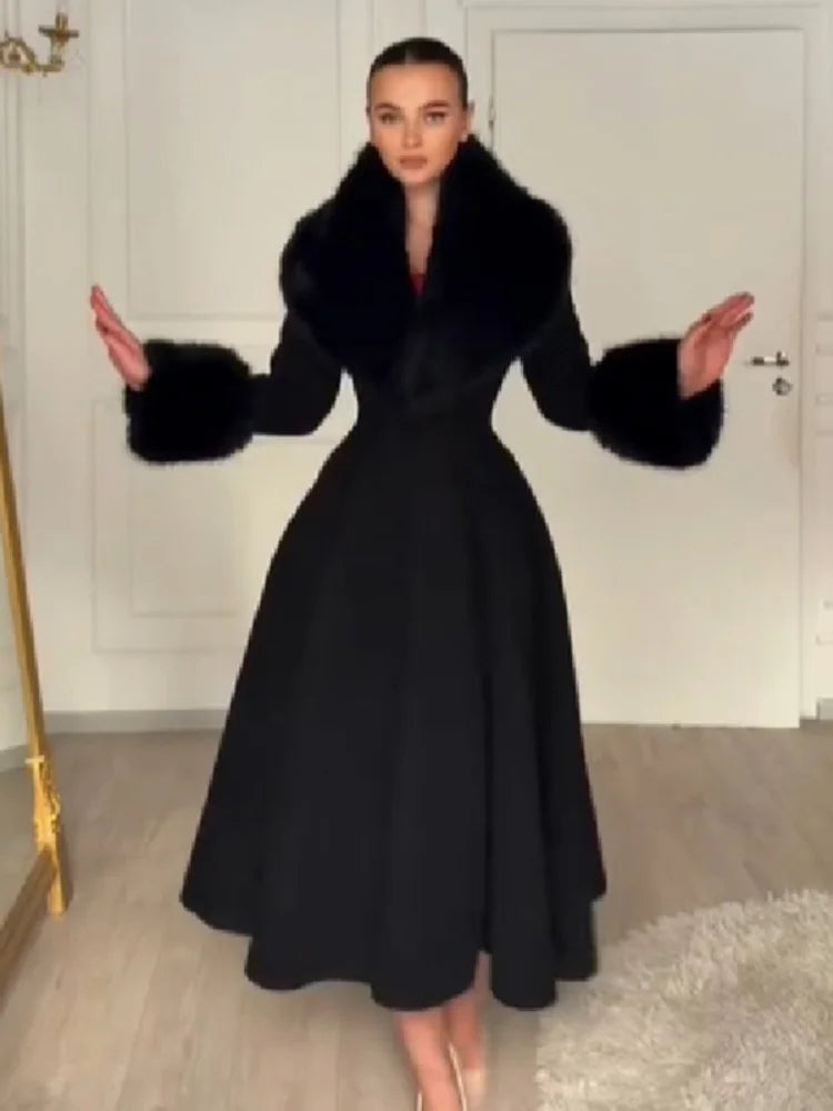 The Cruelty-Free Fur Trim Flared Coat