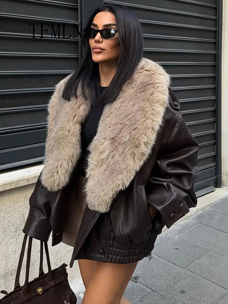 The Cruelty-Free Leather Coat with Fur Collar