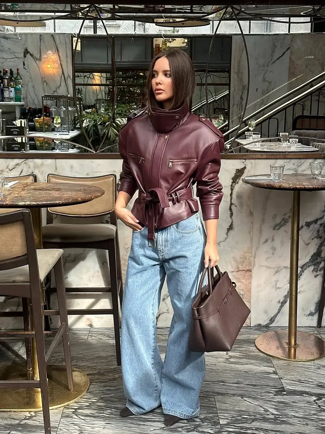 The Burgundy Cinched-Waist Jacket
