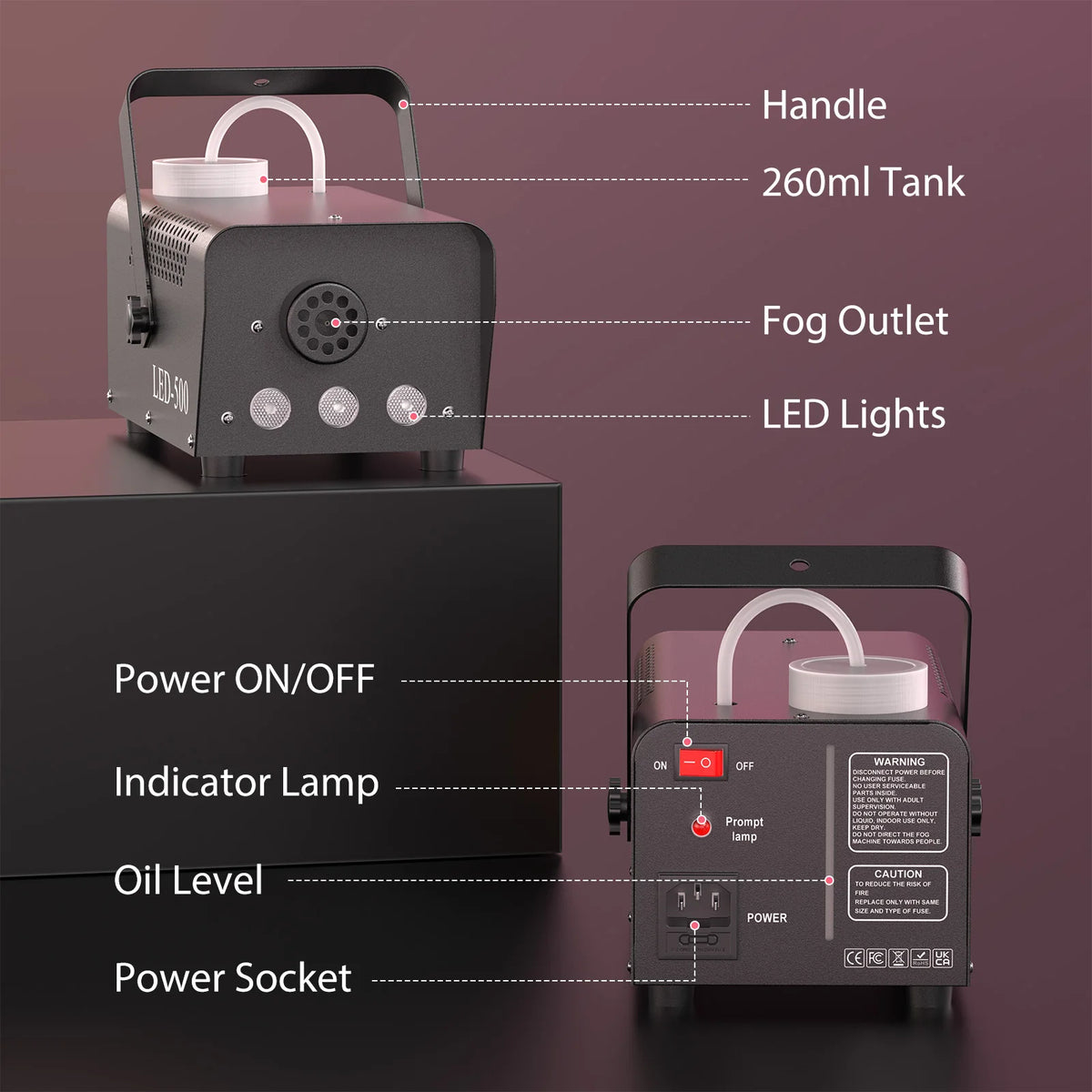 500W RGB Fog Machine with Remote Control