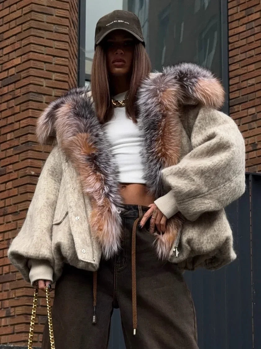 The Cruelty-Free Fur Trim Patchwork Coat