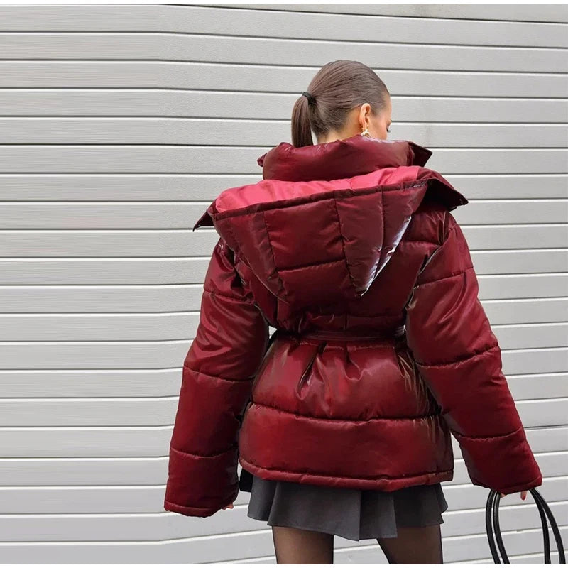 The Glossy Hooded Belted Puffer