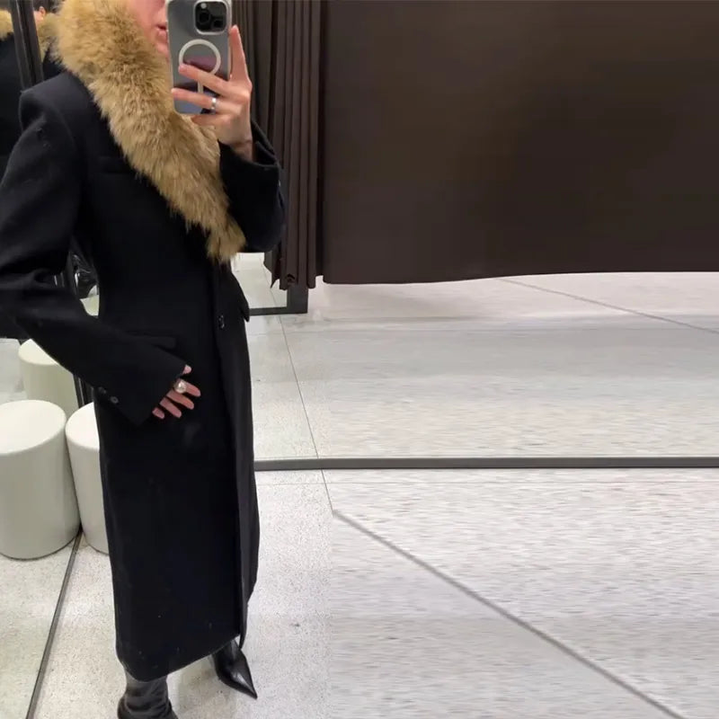 The Cruelty-Free Fur Lapel Long Coat