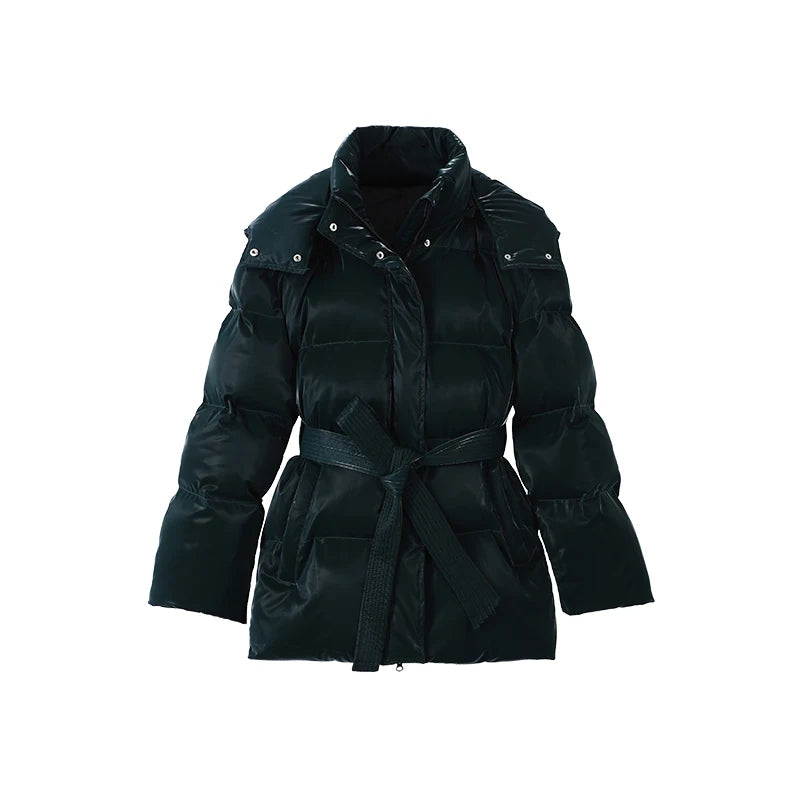 The Glossy Hooded Belted Puffer