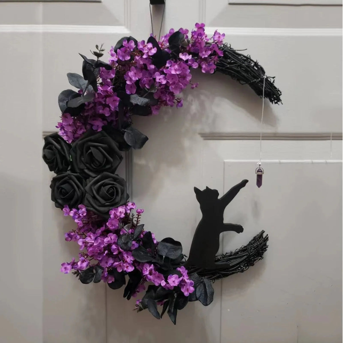 Gothic Black Cat Moon Wreath