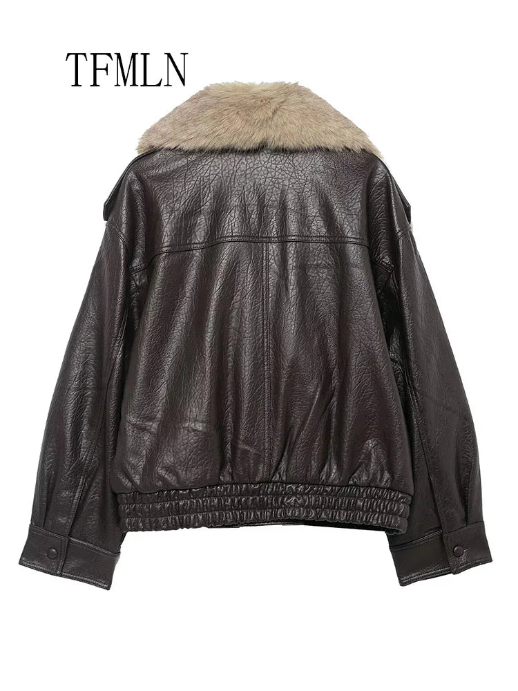 The Cruelty-Free Leather Coat with Fur Collar