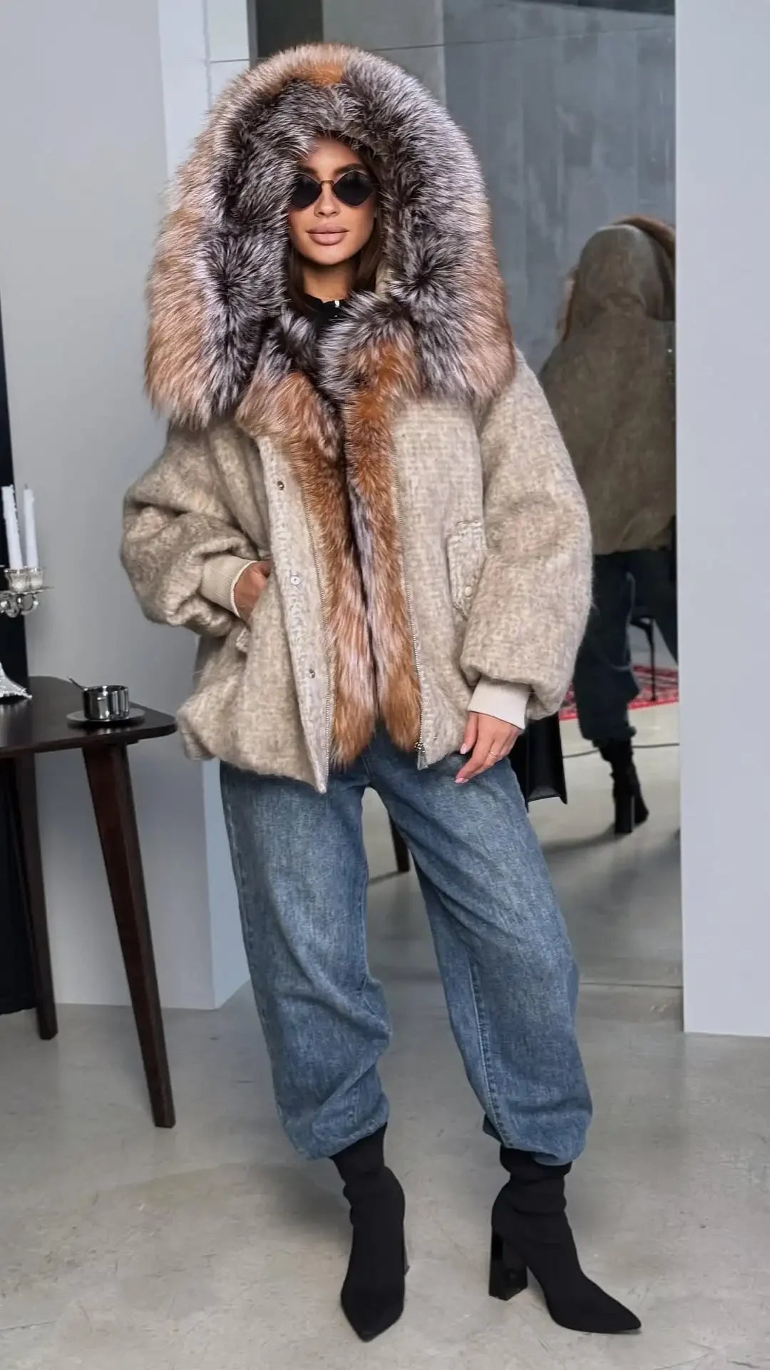 The Cruelty-Free Fur Trim Patchwork Coat