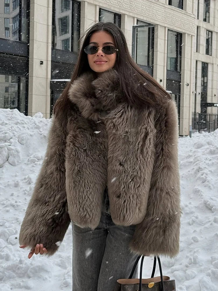 The Lace-Up Long Cruelty-Free Fur Coat