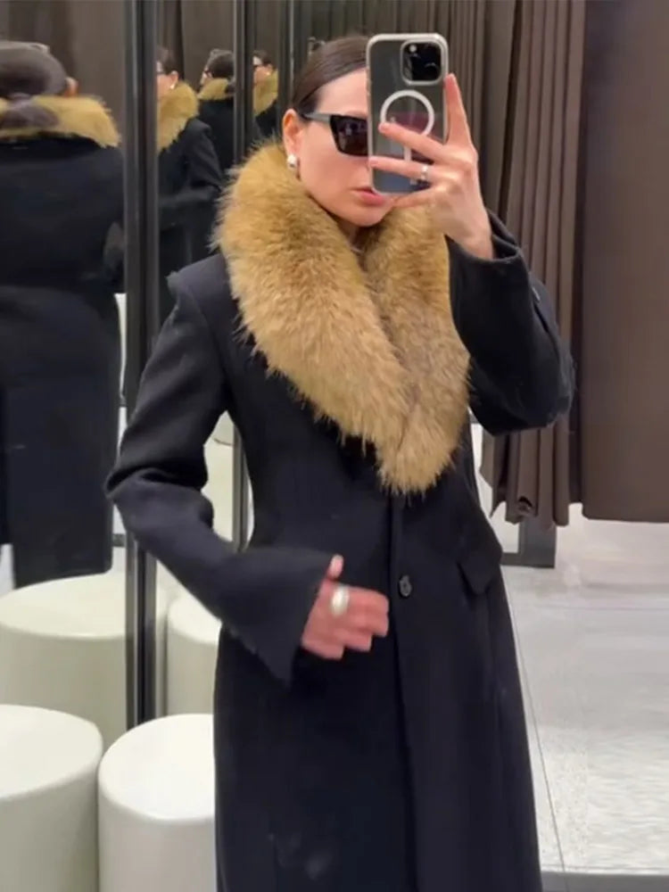 The Cruelty-Free Fur Lapel Long Coat