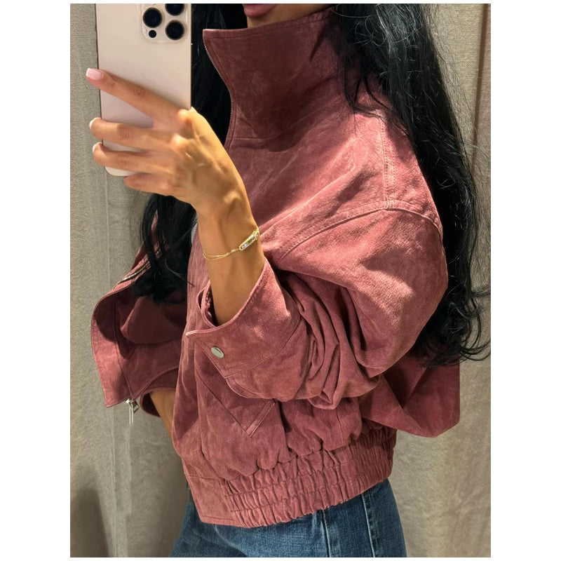 The Stand-Collar Suede-Touch Jacket