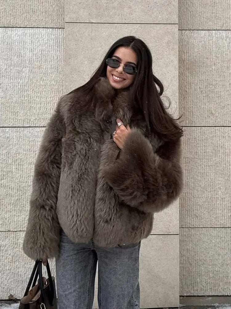 The Lace-Up Long Cruelty-Free Fur Coat