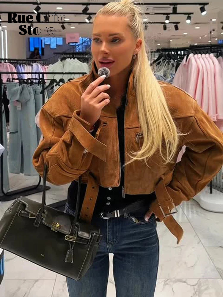 The Zip Cruelty-Free Suede Belted Jacket