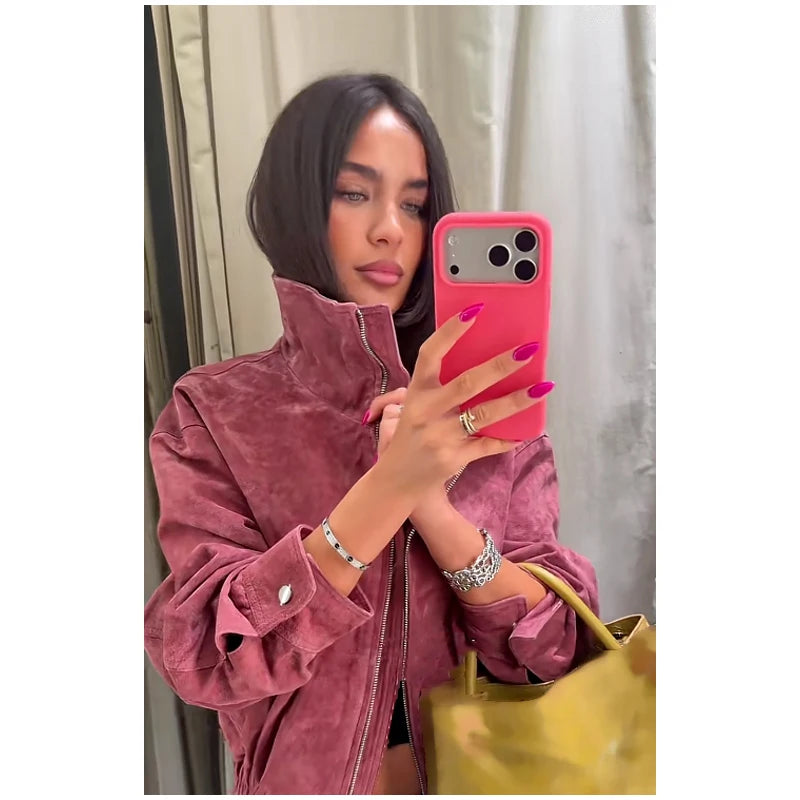 The Stand-Collar Suede-Touch Jacket
