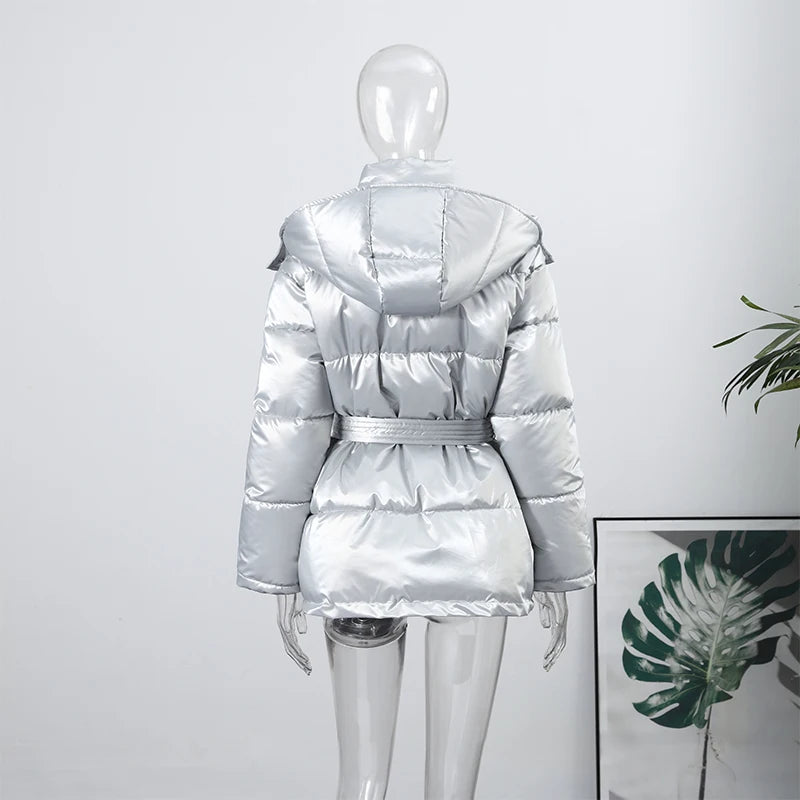 The Glossy Hooded Belted Puffer