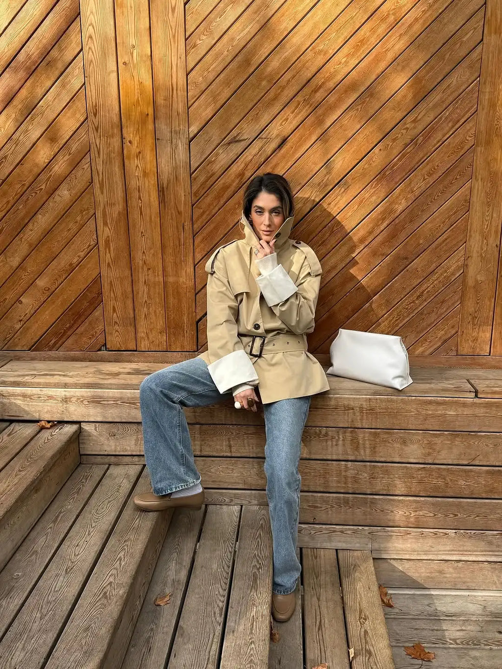 The Stand-Collar Contrast-Cuff Trench