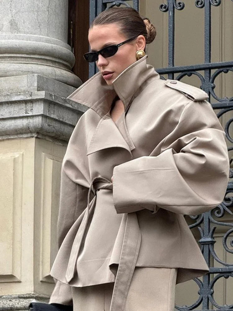 The Lace-Up Belted Short Trench