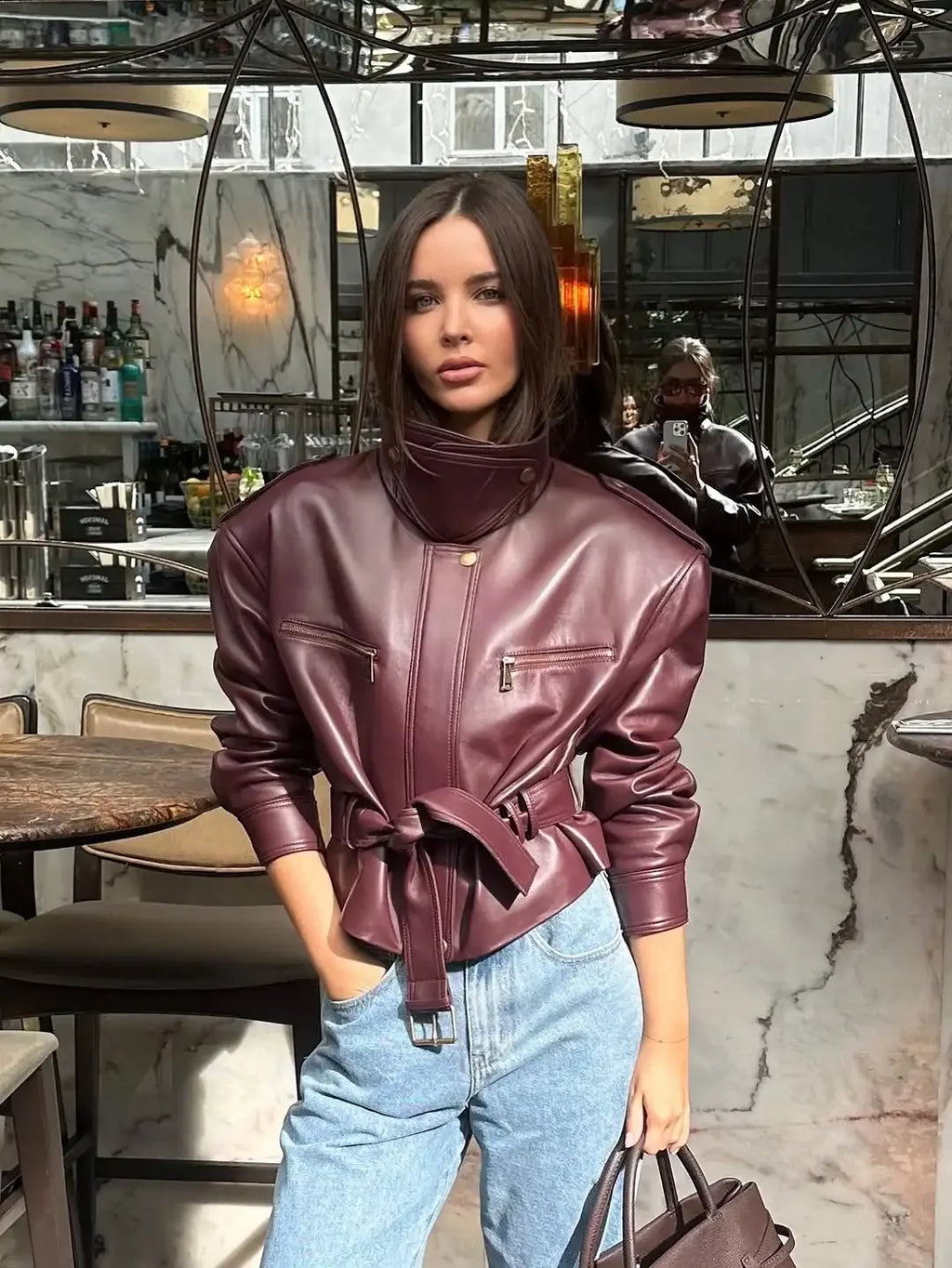 The Burgundy Cinched-Waist Jacket