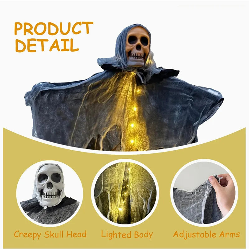 Hanging Skull Ghost Decoration — Lighted or Unlit