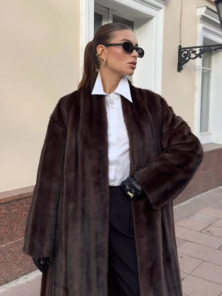 The Lace-Up Long Cruelty-Free Fur Coat