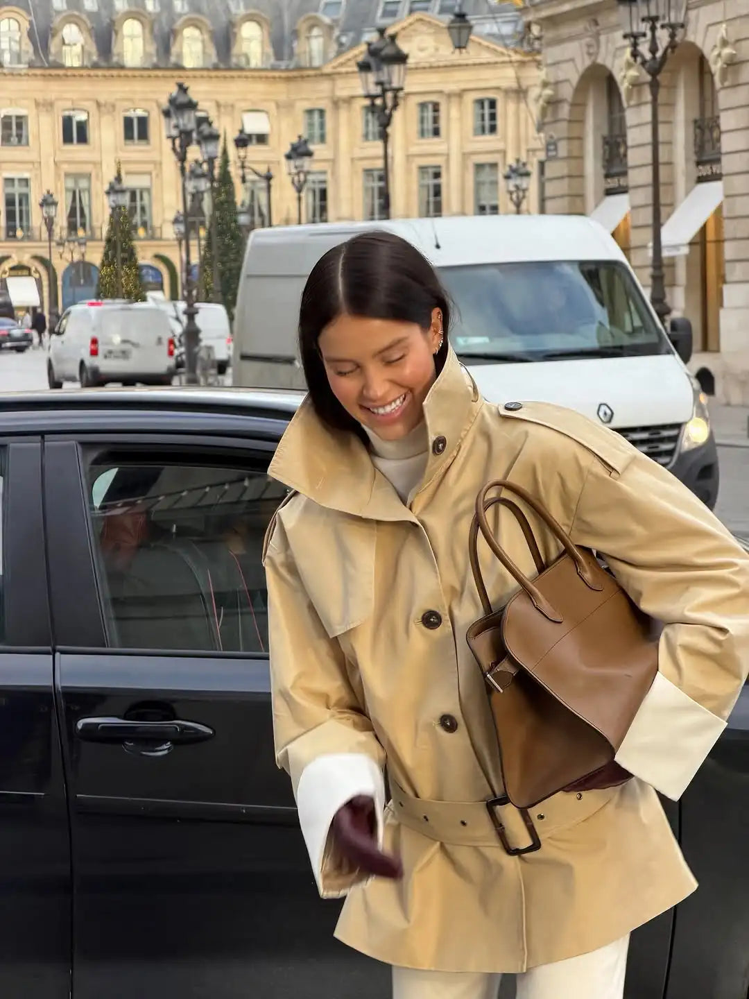 The Stand-Collar Contrast-Cuff Trench