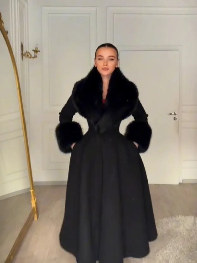 The Cruelty-Free Fur Trim Flared Coat